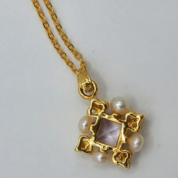 Vintage gold Alexandrite pearl pendant necklace - Picture 7 of 8